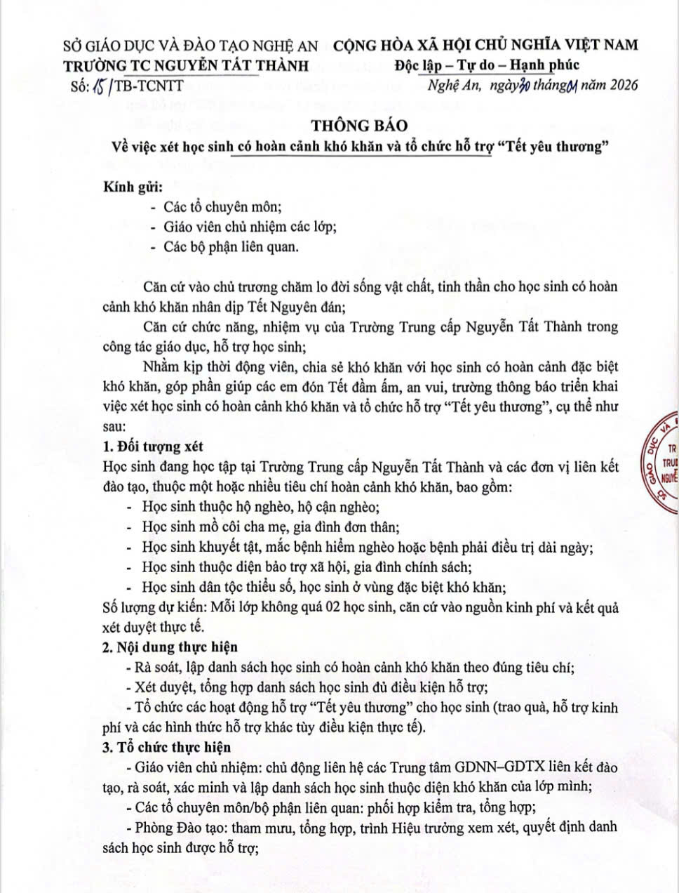 Trường Trung cấp Nguyễn Tất Thành tổ chức chương trình “Tết yêu thương” Xuân Bính Ngọ.
