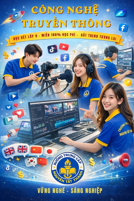 Học ngành Công nghệ truyền thông sau lớp 9 tại Trường Trung cấp Nguyễn Tất Thành giúp học sinh phát triển kỹ năng sáng tạo, truyền thông số và cơ hội nghề nghiệp rộng mở trong thời đại công nghệ.