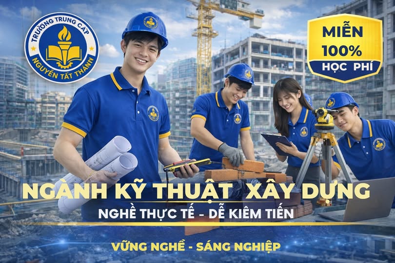 Ngành Kỹ thuật Xây dựng tại Trường Trung cấp Nguyễn Tất Thành giúp học sinh sau lớp 9 tiếp cận môi trường đào tạo thực tế, nâng cao kỹ năng thi công, đọc bản vẽ và kỹ thuật xây dựng, mở ra cơ hội việc làm ổn định và phát triển lâu dài trong ngành xây dựng.