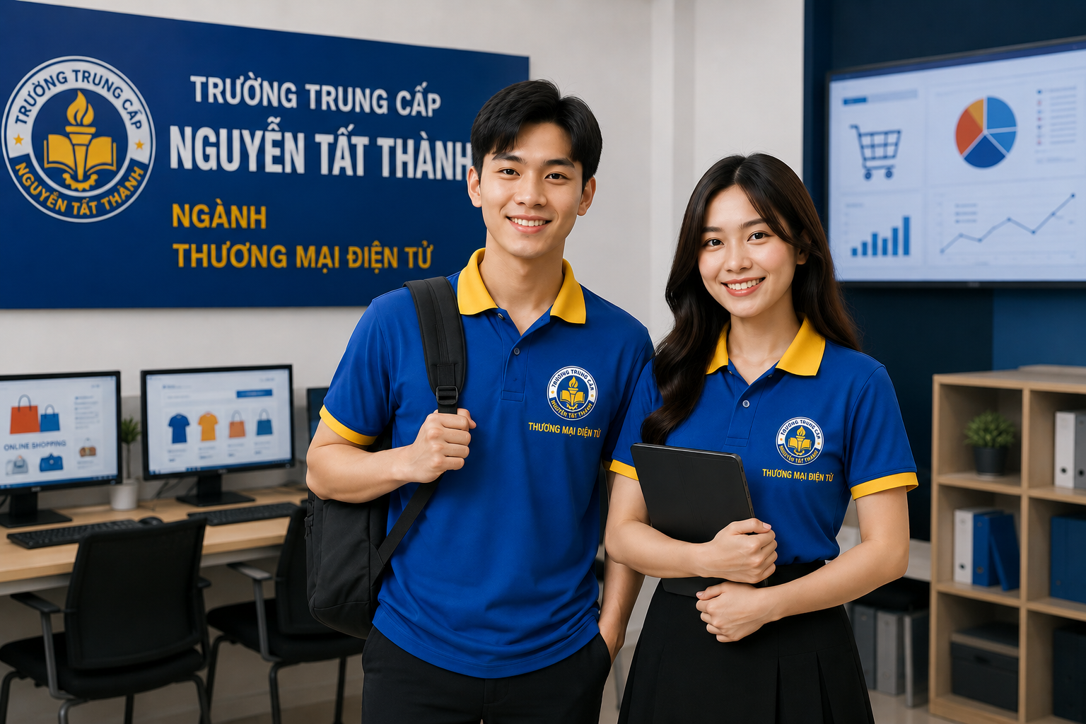 Học ngành Thương mại điện tử sau lớp 9 tại Trường Trung cấp Nguyễn Tất Thành giúp học sinh tiếp cận xu hướng kinh doanh online hiện đại, thành thạo kỹ năng marketing số, bán hàng trên sàn thương mại điện tử và phát triển nghề nghiệp bền vững trong thời đại số